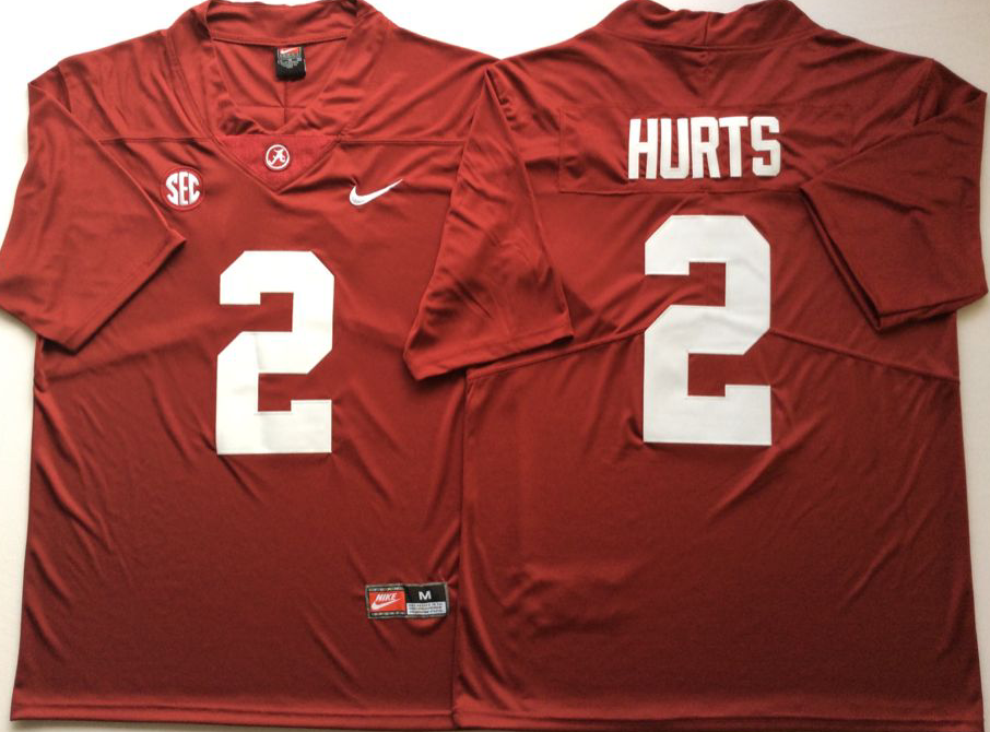 Men Alabama Crimson Tide 2 Hurts Red Nike NCAA Jerseys